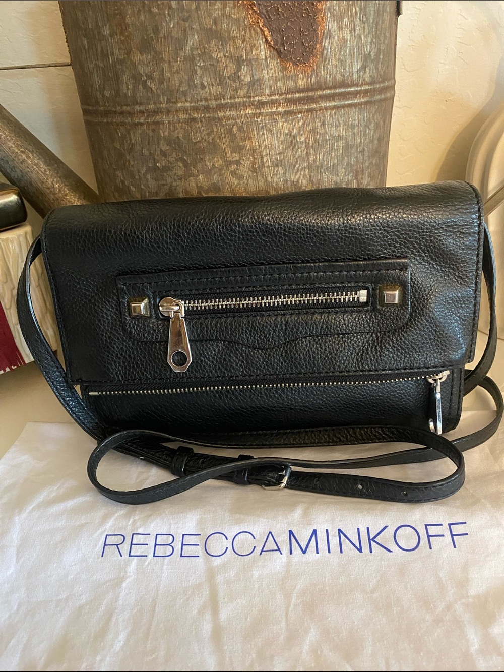 Rebecca Minkoff Black Regan Pebble Leather Crossbody/Pouch w/ Silver Hardware